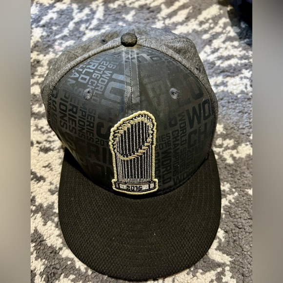 59Fifty New Era Cubs 2016 World Series Black and Gray Cap with Trophy MLB Hat - Picture 1 of 4